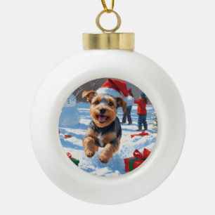 Boule En Céramique Biewer Terrier Noël Festive Scène de neige