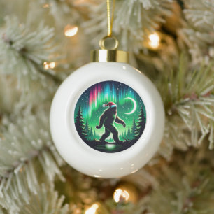 Boule En Céramique Bigfoot avec Aurora Borealis et Noël