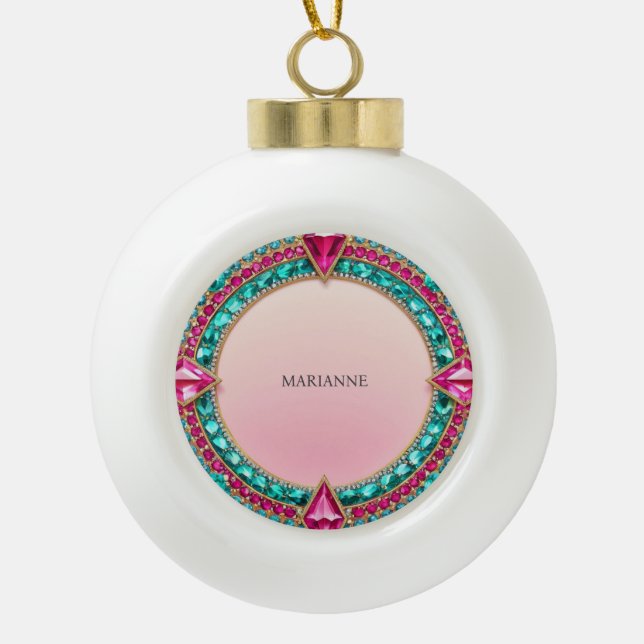 Boule En Céramique Bijoux rose et turquoise (Devant)