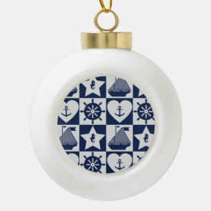 Boule En Céramique Blanc nautique de bleu marine checkered