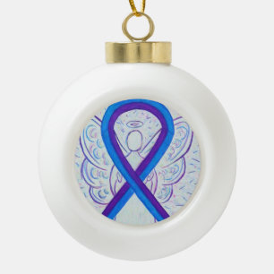 Boule En Céramique Bleu et violet sensibilisation Ruban Angel Ornemen