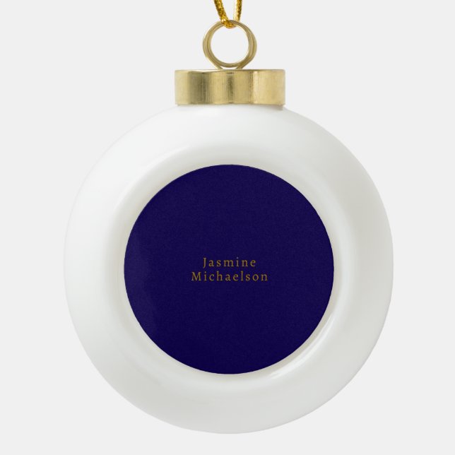 Boule En Céramique Bleu foncé et or mignon minimaliste Nom propre (Devant)