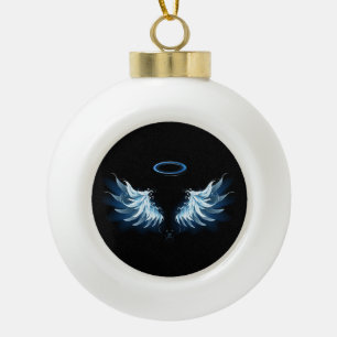 Boule En Céramique Blue Glowing Angel Wings on black background