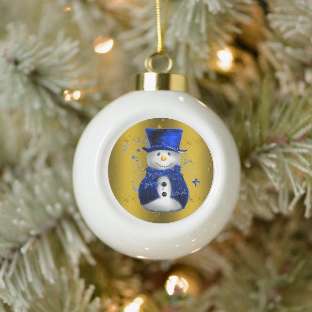 Boule En Céramique Blue Snowman sur Gold Christmas (Arbre)