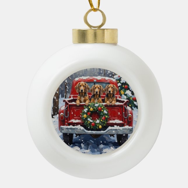 Boule En Céramique Bluetick Coonhound Christmas Red Truck Holiday (Devant)