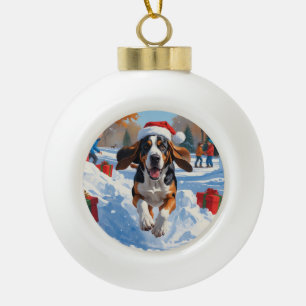 Boule En Céramique Bluetick Coonhound Courir dans la neige avec Noël