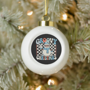 Boule En Céramique Bonhomme de neige funky à carreaux Noël Xmas enfan