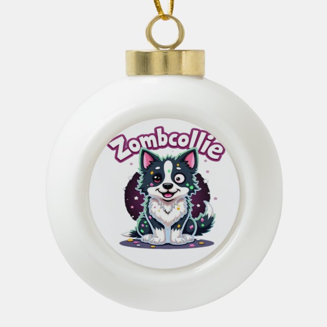 Boule En Céramique Bordure Collie BC Chien Zombie Halloween Essentiel (Devant)