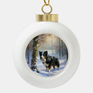 Boule En Céramique Bordure Collie Laisser neiger Noël