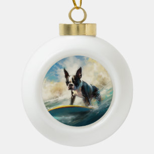 Boule En Céramique Boston Terrier Beach Surfing Peinture