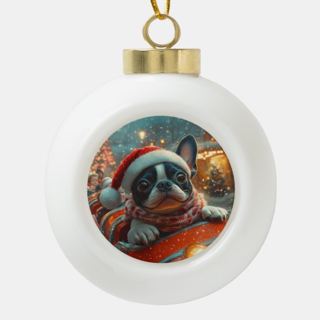 Boule En Céramique Boston Terrier Dog Roller Dessous de verre Noël (Devant)