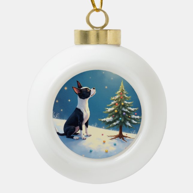 Boule En Céramique Boston Terrier Midnight Star-Gazing Christmas (Devant)