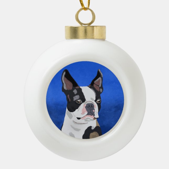 Boule En Céramique Boston Terrier Peinture à l'huile de chien Portrai (Devant)