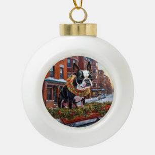 Boule En Céramique Boston Terrier Saison de Noël festive