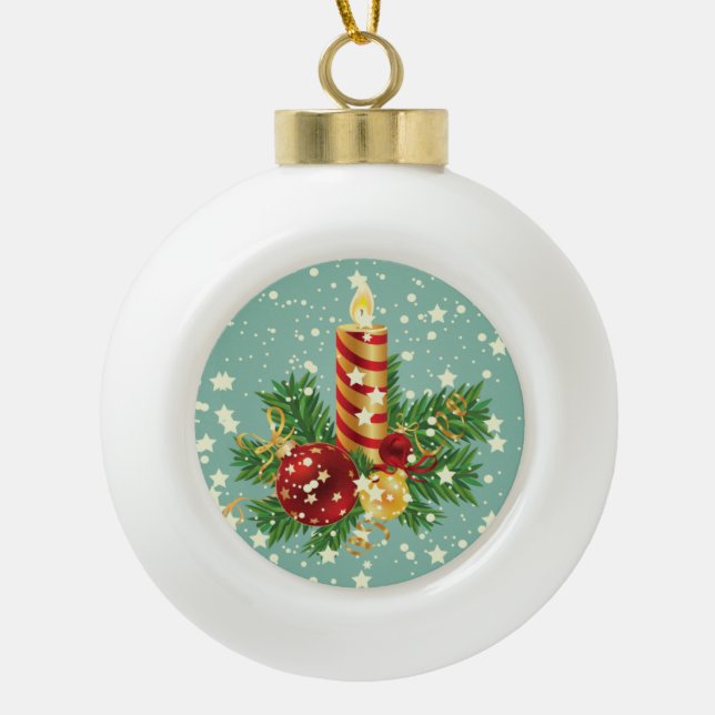 Boule En Céramique Bougie De Noël Et Étincelles (Devant)