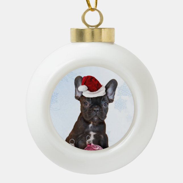 Boule En Céramique Bouledogue français de Noël (Devant)