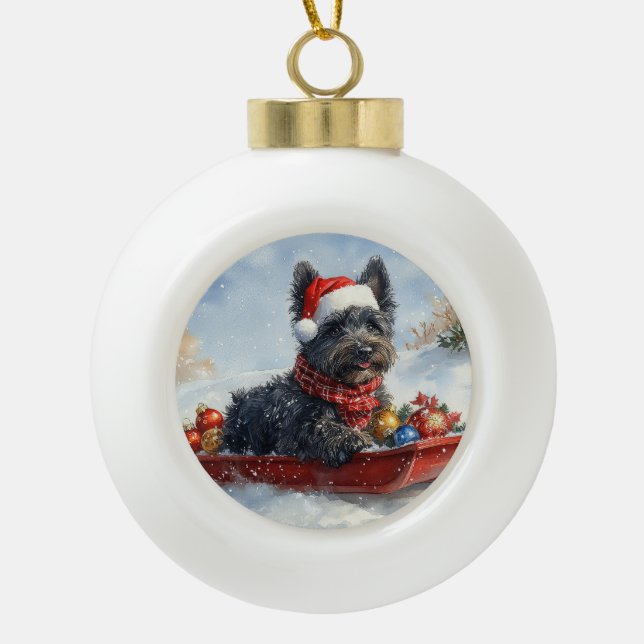 Boule En Céramique Bouviers Des Flandres Chien à Sledge Noël (Devant)