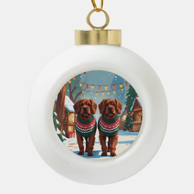 Boule En Céramique Bouviers des Flandres Dogs Christmas Snow Holiday  (Devant)