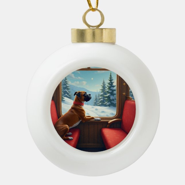 Boule En Céramique Boxer Christmas Eve Train Ride Painting (Devant)