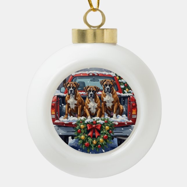 Boule En Céramique Boxer Christmas Red Truck Holiday (Devant)