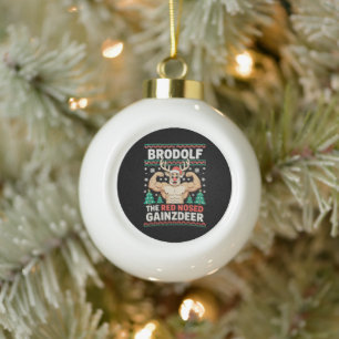 Boule En Céramique Brodolf le renne musclé au nez rouge de Noël Gym