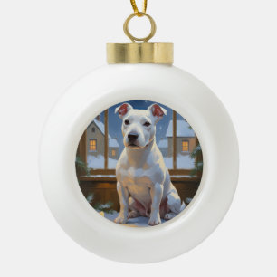 Boule En Céramique Bull Terrier avec lumières de Noël pour les Fêtes