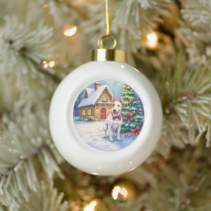 Boule En Céramique Bull Terrier Cozy Cottage Noël Arbre Art