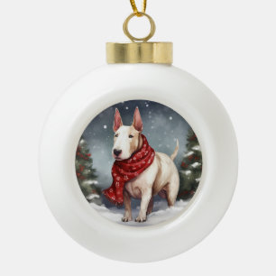 Boule En Céramique Bull Terrier dans la neige de Noël