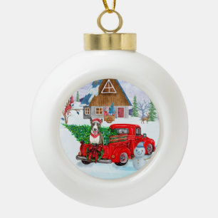 Boule En Céramique Bull Terrier dans un camion de livraison de Noël d