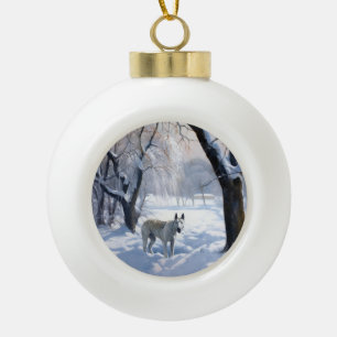 Boule En Céramique Bull Terrier Laisser neiger Noël