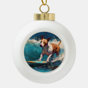 Boule En Céramique Bull Terrier Plage Surf Peinture