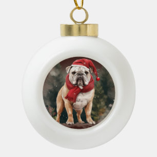 Boule En Céramique Bulldog à Noël de neige
