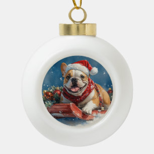 Boule En Céramique Bulldog dans Sledge Let it Neige Noël