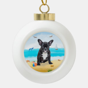 Boule En Céramique bulldog français sur la plage