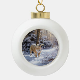 Boule En Céramique Bulldog Qu'Il Neige Noël Brossé