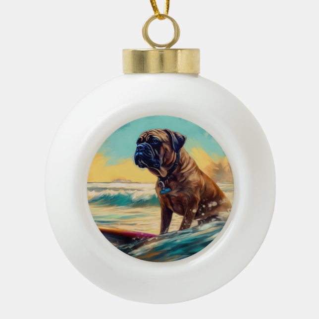 Boule En Céramique Bullmastiff Beach Surfing Peinture (Devant)