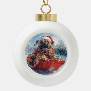Boule En Céramique Bullmastiff Chien dans la corniche Laissez-le neig
