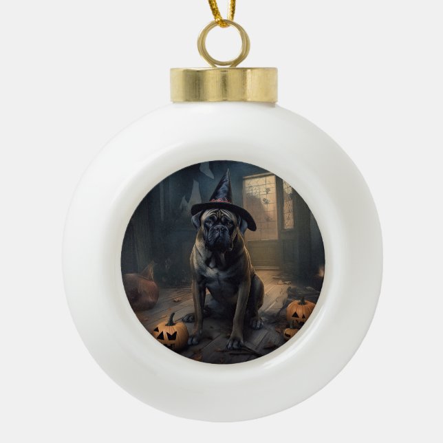 Boule En Céramique Bullmastiff Citrouilles Halloween effrayant (Devant)