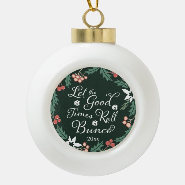 Boule En Céramique Bunco Fêtes Noël Floral Wreath (Devant)