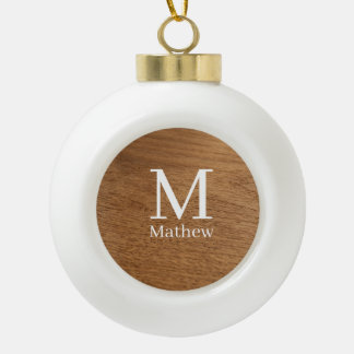 Boule En Céramique cadre en bois marron motif monogramme nom rustique