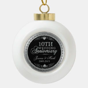 Boule En Céramique Cadres et Coeurs d'argent 10e anniversaire de Mari