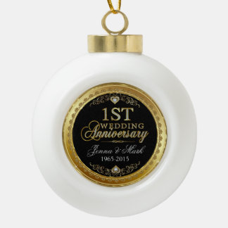 Boule En Céramique Cadres et Coeurs d'or Premier anniversaire Mariage