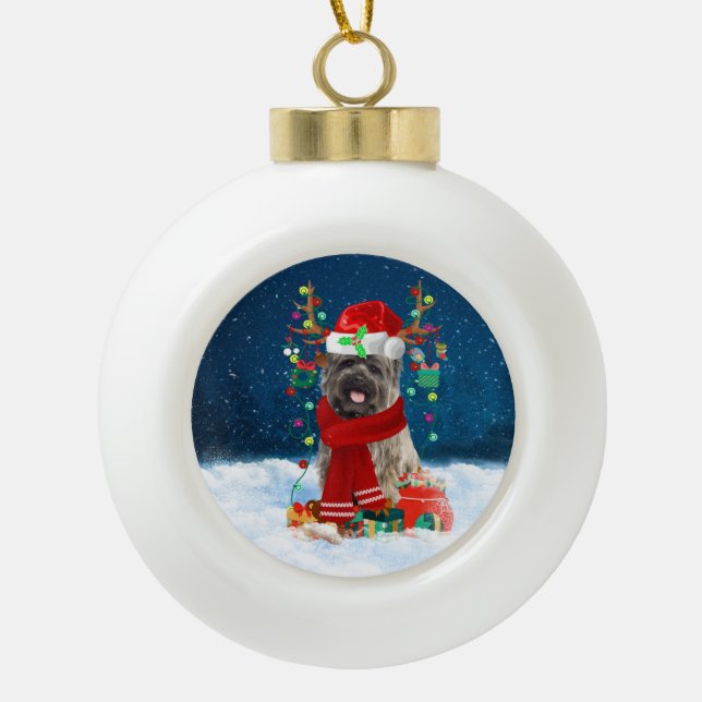 Boule En Céramique Cairn Terrier chien avec cadeaux de Noël (Devant)