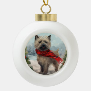 Boule En Céramique Cairn Terrier Dog dans Noël de neige