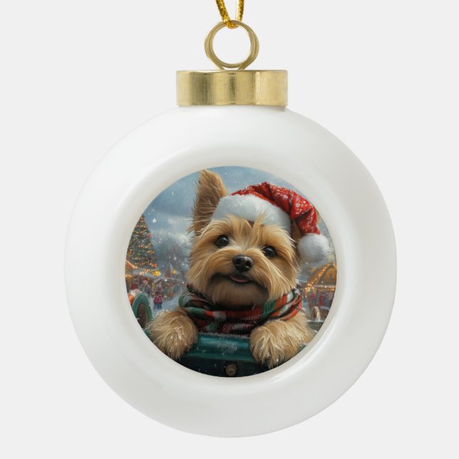 Boule En Céramique Cairn Terrier Dog Roller Dessous de verre Noël (Devant)