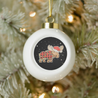 Boule En Céramique Calot de Père Noël à motif carreaux de bison Lumiè