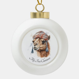 Boule En Céramique Camel de Noël, personnalisable