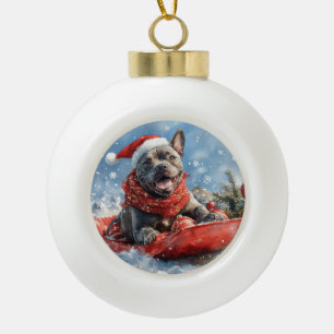 Boule En Céramique Canne Corso Dog in Sledge Let It Neige Noël