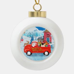 Boule En Céramique Carlin Chien Livraison de Noël Camion Neige