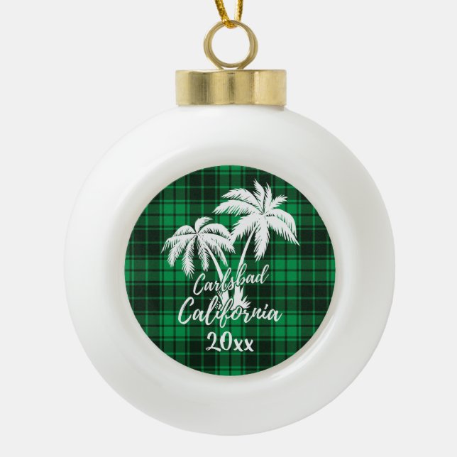 Boule En Céramique Carlsbad California Beach Palm Tree Green Plaid (Devant)